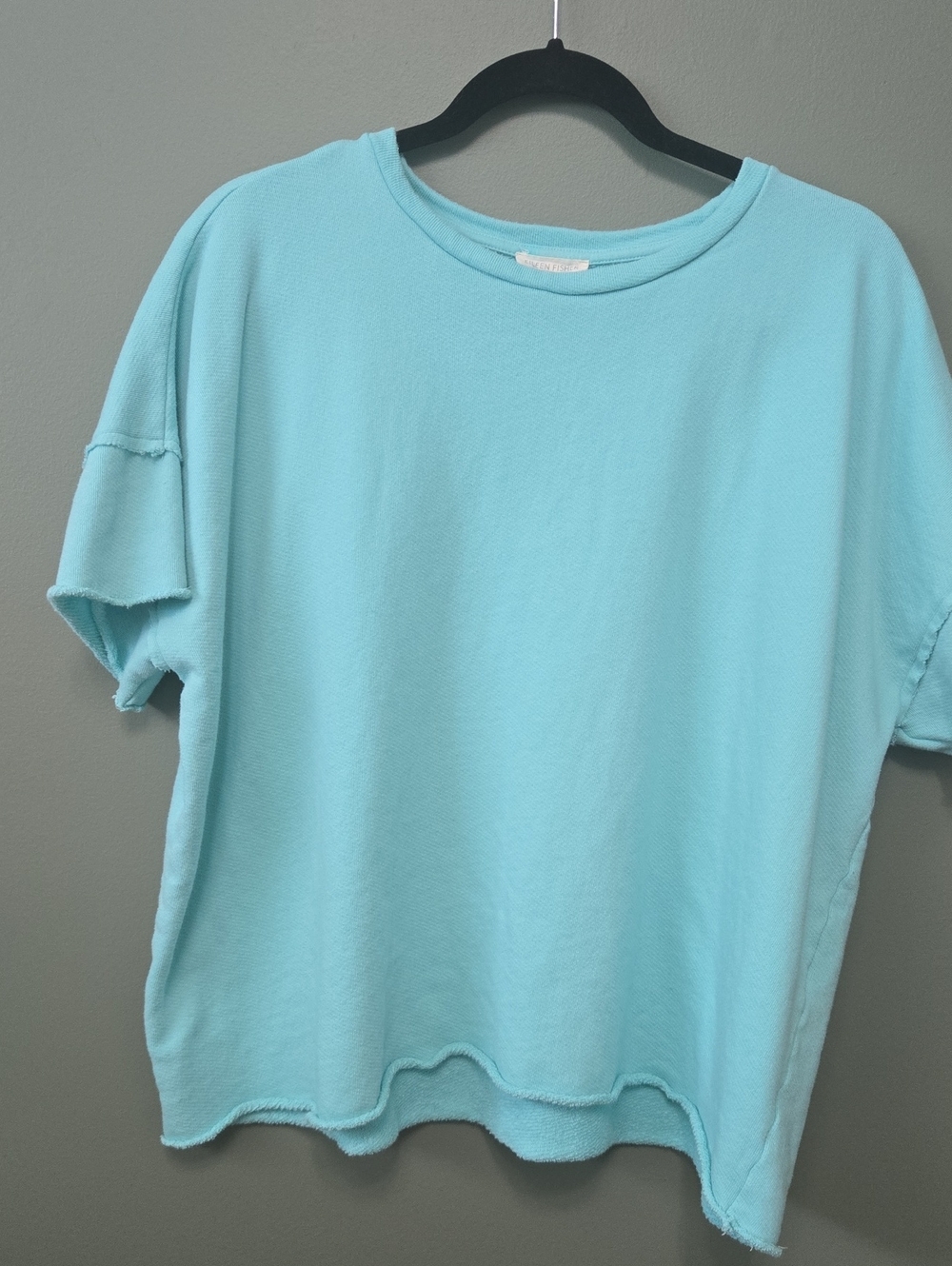 Eileen Fisher Short Sleeve Crewneck Top in Aqua Sz XL
